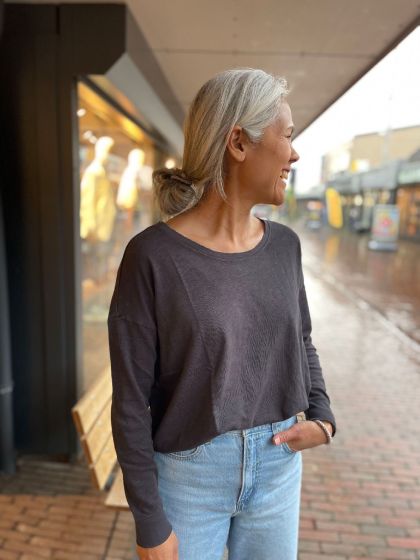 Set dames shirt lange mouw 72956 antraciet grijs