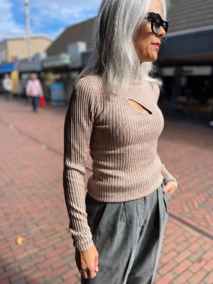 Second Female Top Sanka Knit T-Neck Silver Mink