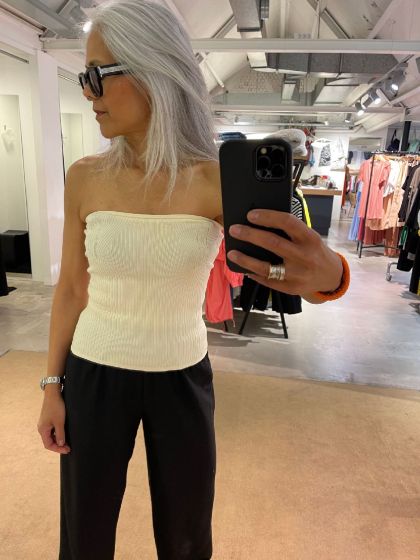 Second Female Como Knit Strapless Top Chalk