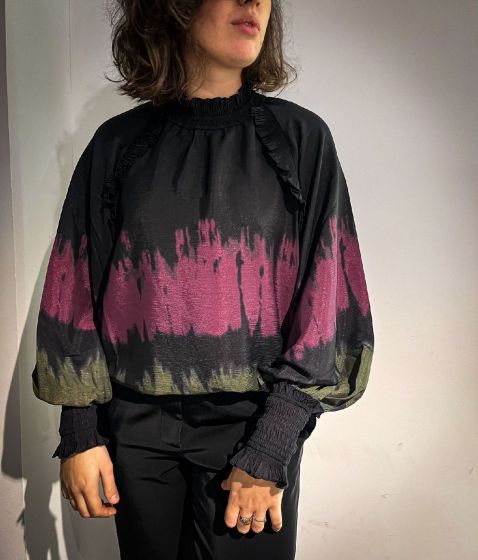 Copenhagen Muse Frill Chif Blouse Zwart Gr Paars 