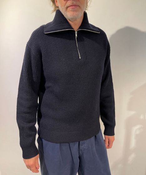 Samsoe heren trui Logan turtle zip neck navy